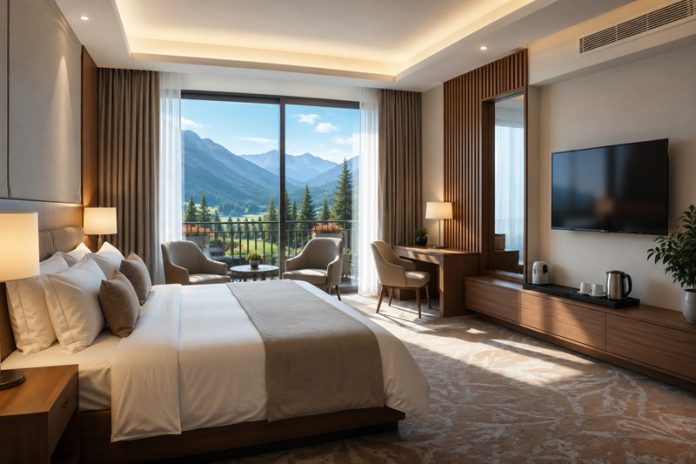 Camera de hotel de lux cu vedere montană
